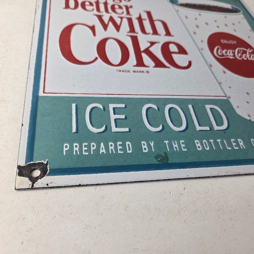 Vintage Coca Cola Porcelain Sign - Ice Cold Better Coke Gas Pump Service Sign - Image 11