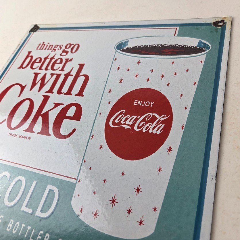 Vintage Coca Cola Porcelain Sign - Ice Cold Better Coke Gas Pump Service Sign - Image 12