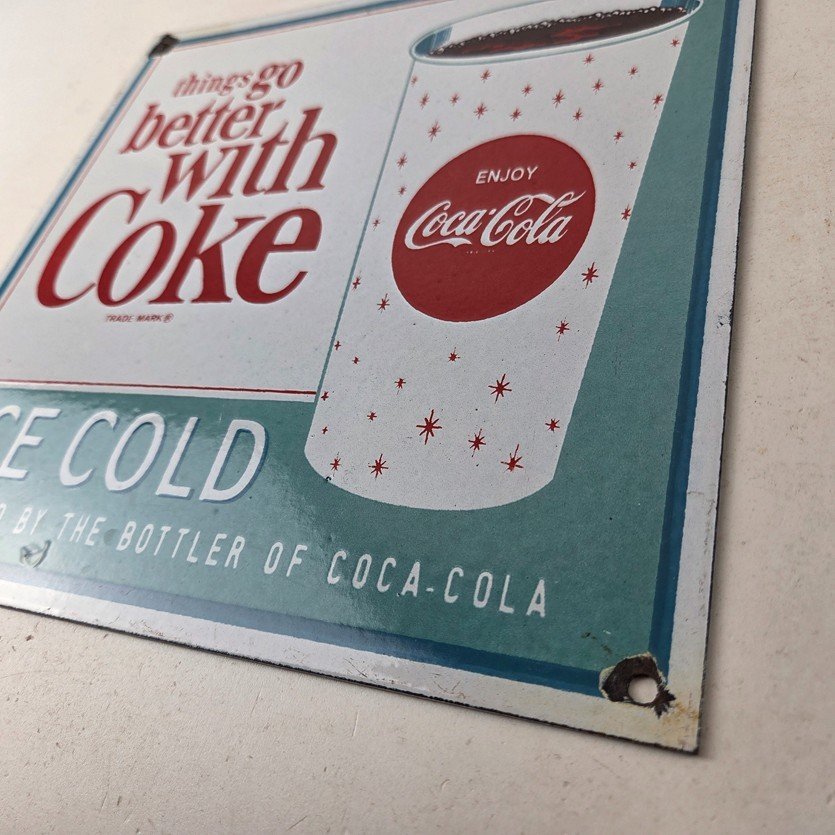 Vintage Coca Cola Porcelain Sign - Ice Cold Better Coke Gas Pump Service Sign - Image 13