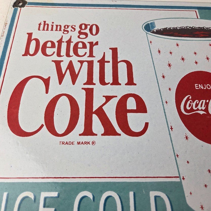 Vintage Coca Cola Porcelain Sign - Ice Cold Better Coke Gas Pump Service Sign - Image 4
