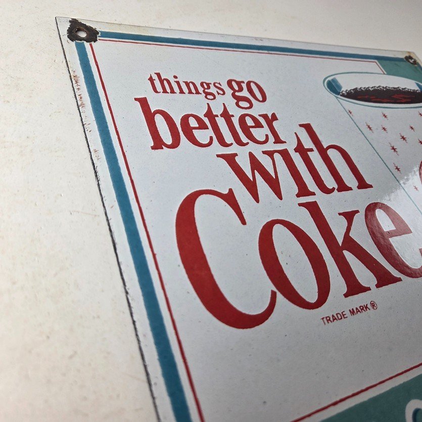 Vintage Coca Cola Porcelain Sign - Ice Cold Better Coke Gas Pump Service Sign - Image 5
