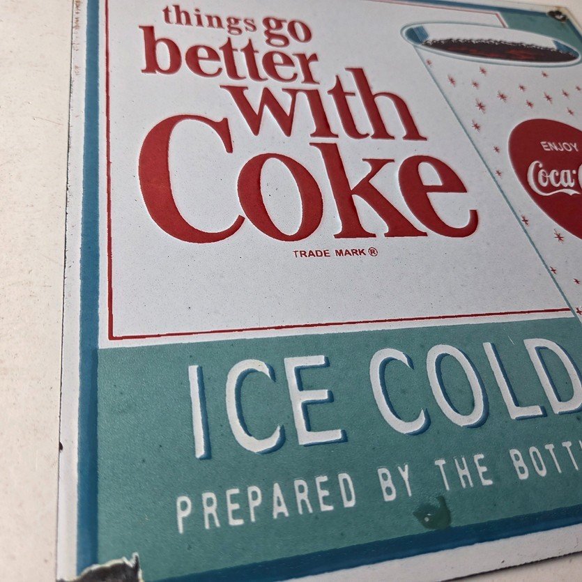 Vintage Coca Cola Porcelain Sign - Ice Cold Better Coke Gas Pump Service Sign - Image 6