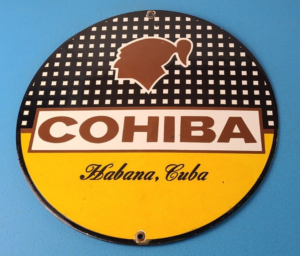 Vintage Cohiba Cigars Sign Tobacco Habana Cuba Gas Pump Porcelain Sign 305898990034