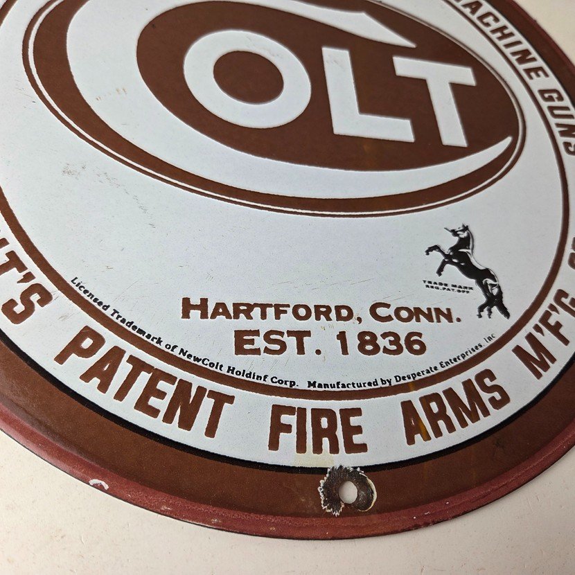 Vintage Colt Firearms Sign - Porcelain Pistols Guns Ammo Gas Service Pump Sign - Image 11