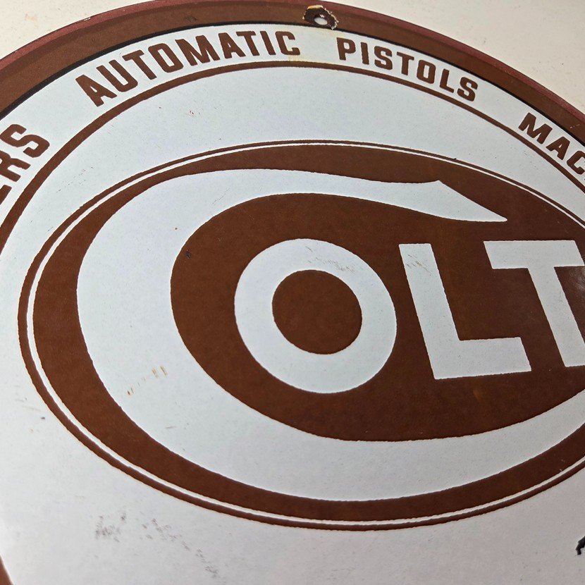 Vintage Colt Firearms Sign - Porcelain Pistols Guns Ammo Gas Service Pump Sign - Image 5