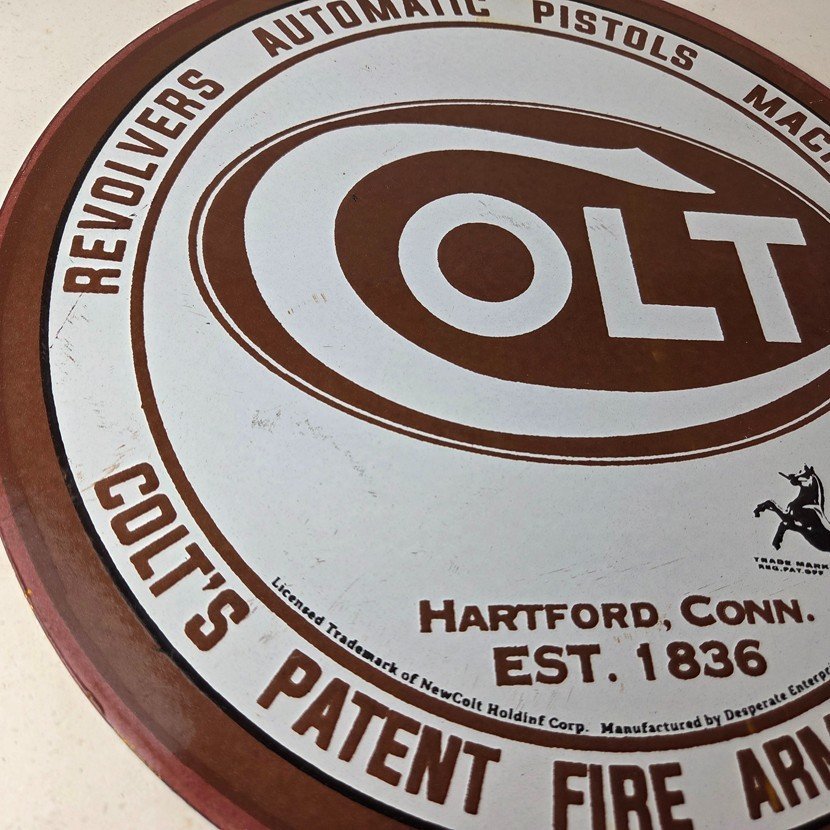 Vintage Colt Firearms Sign - Porcelain Pistols Guns Ammo Gas Service Pump Sign - Image 6