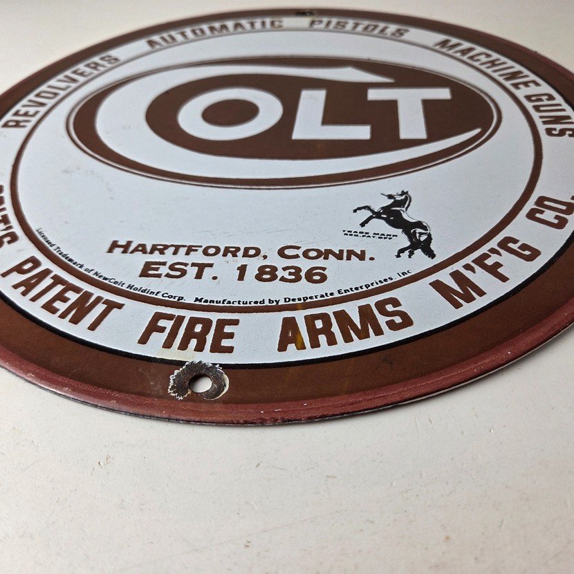 Vintage Colt Firearms Sign - Porcelain Pistols Guns Ammo Gas Service Pump Sign - Image 10