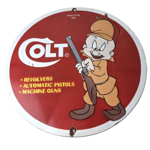 Vintage Colt Sign - Firearm Hunting Rabbit Porcelain Gas Oil Pump Plate Sign