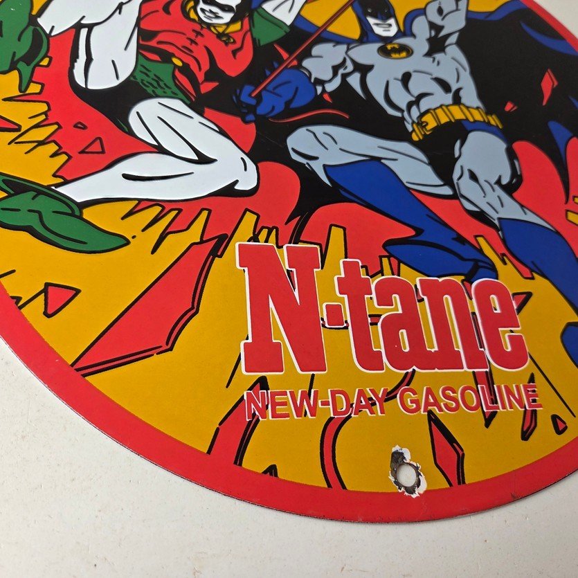 Vintage Conoco Gasoline Porcelain Sign - Batman Robin Comic Gas Pump Sign - Image 11