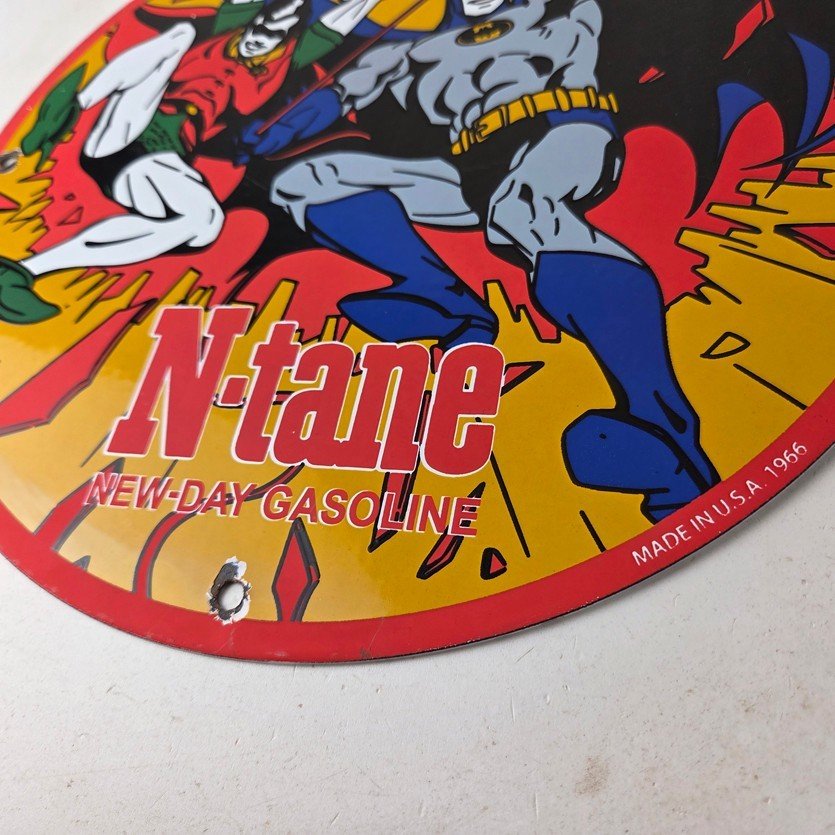 Vintage Conoco Gasoline Porcelain Sign - Batman Robin Comic Gas Pump Sign - Image 14