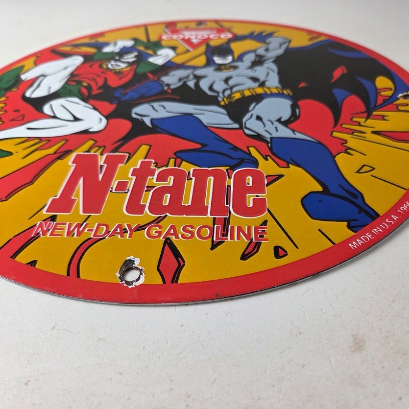 Vintage Conoco Gasoline Porcelain Sign - Batman Robin Comic Gas Pump Sign - Image 10