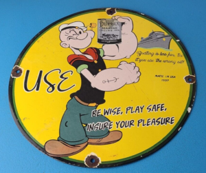 Vintage Duplex Marine Oil Sign Popeye Gas Service Display Ad Porcelain Sign 305884987614