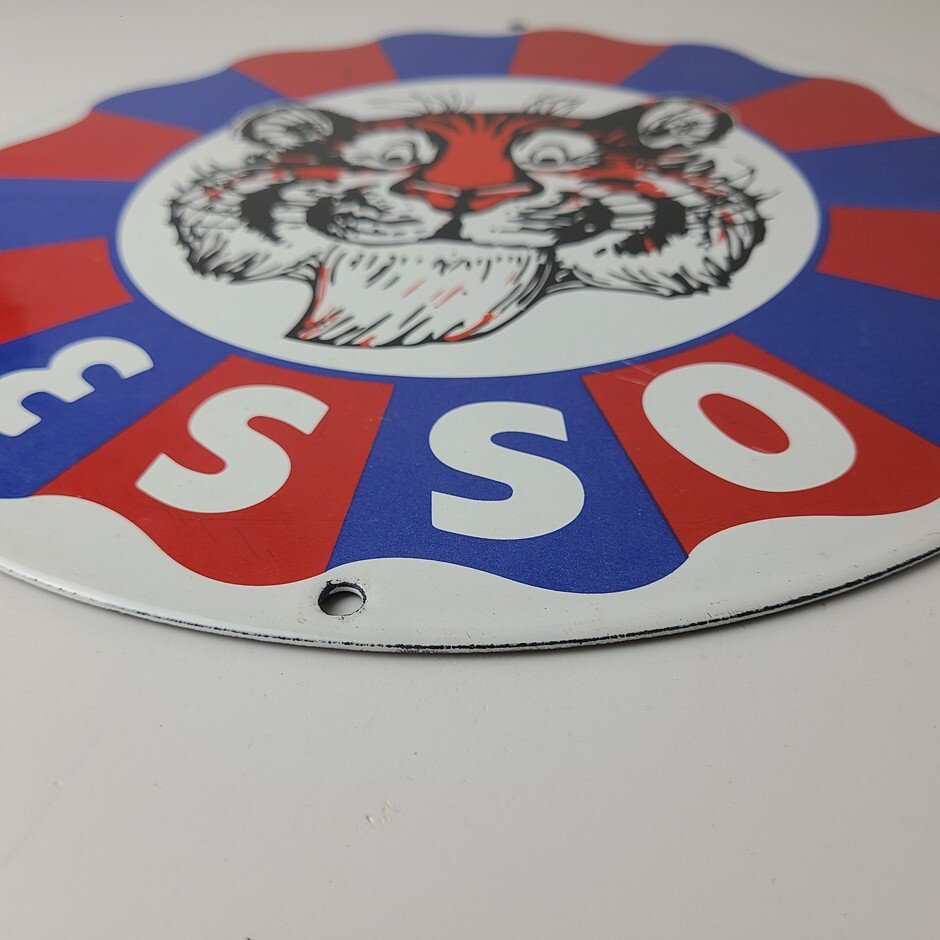 Vintage Esso Gasoline Sign - Gas Service Station Auto Fuel Tank Porcelain Sign - Image 11