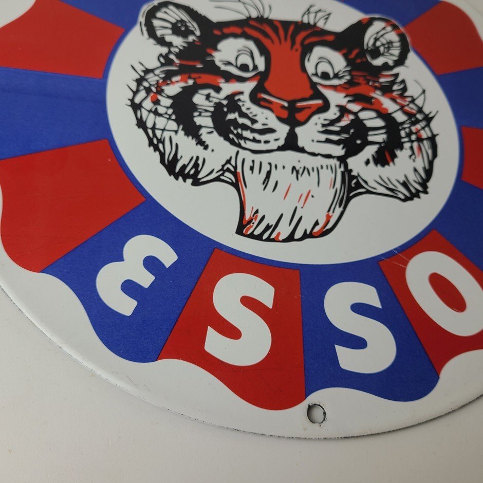 Vintage Esso Gasoline Sign - Gas Service Station Auto Fuel Tank Porcelain Sign - Image 7