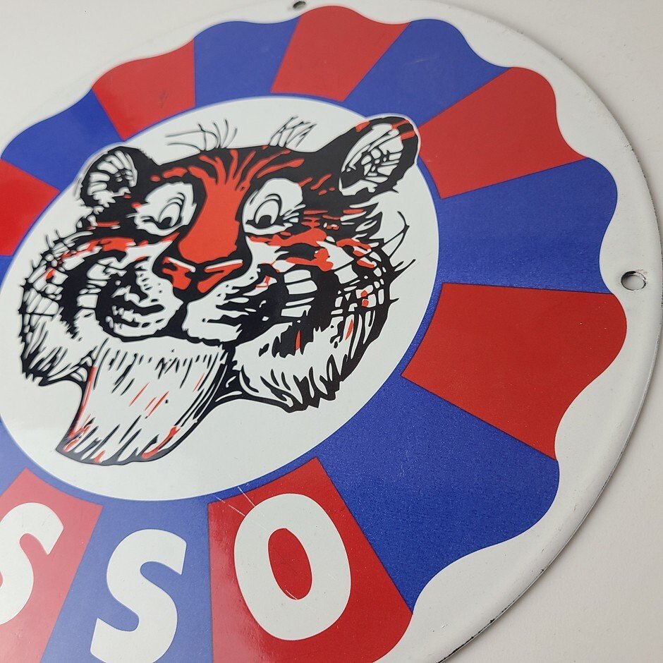Vintage Esso Gasoline Sign - Gas Service Station Auto Fuel Tank Porcelain Sign - Image 9