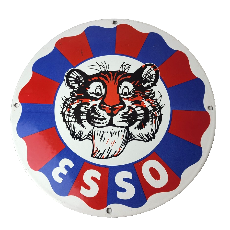 Vintage Esso Gasoline Sign - Gas Service Station Auto Fuel Tank Porcelain Sign