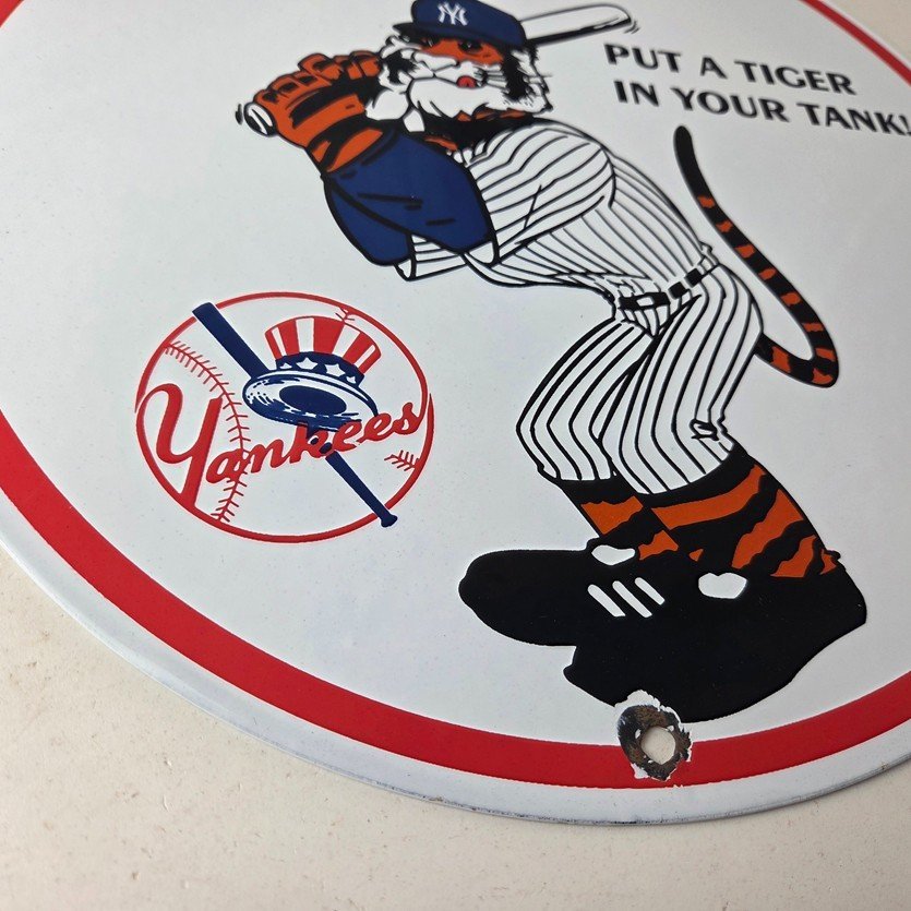 Vintage Esso Gasoline Sign - Yankees Gas Service Station Baseball Porcelain Sign - Image 11