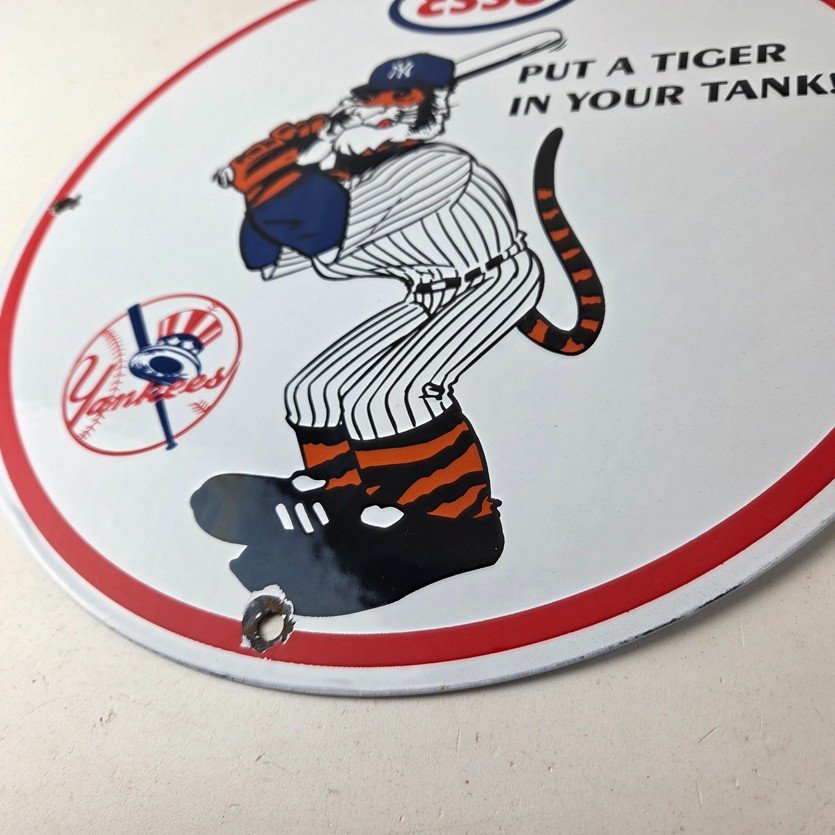 Vintage Esso Gasoline Sign - Yankees Gas Service Station Baseball Porcelain Sign - Image 14