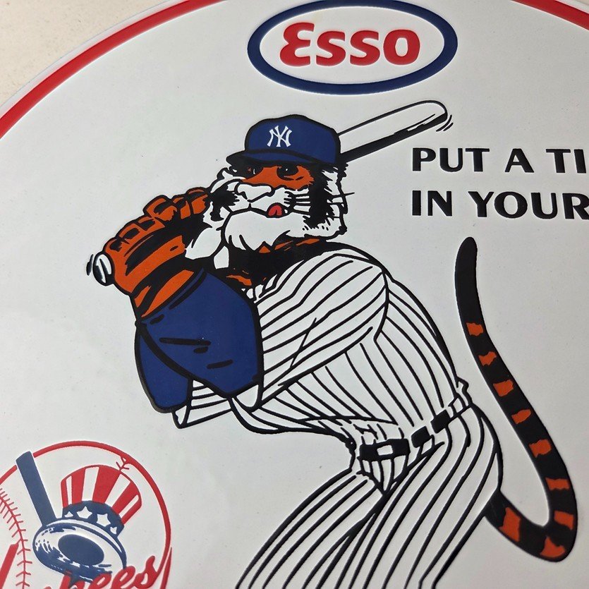 Vintage Esso Gasoline Sign - Yankees Gas Service Station Baseball Porcelain Sign - Image 3