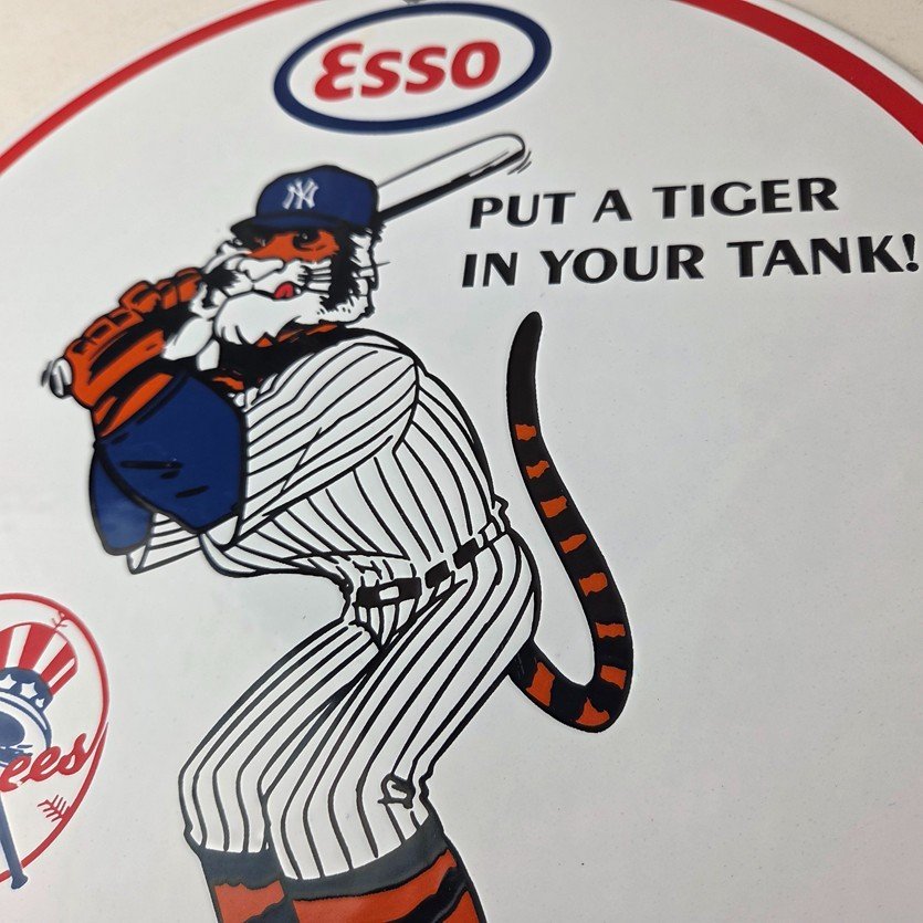 Vintage Esso Gasoline Sign - Yankees Gas Service Station Baseball Porcelain Sign - Image 4
