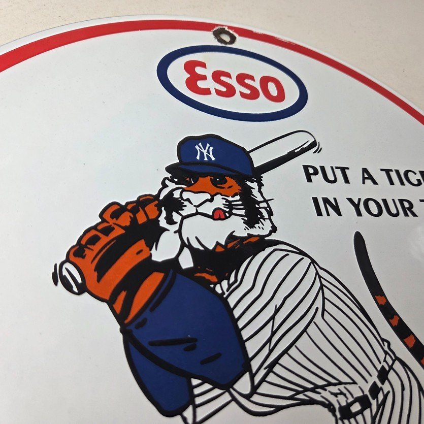 Vintage Esso Gasoline Sign - Yankees Gas Service Station Baseball Porcelain Sign - Image 5