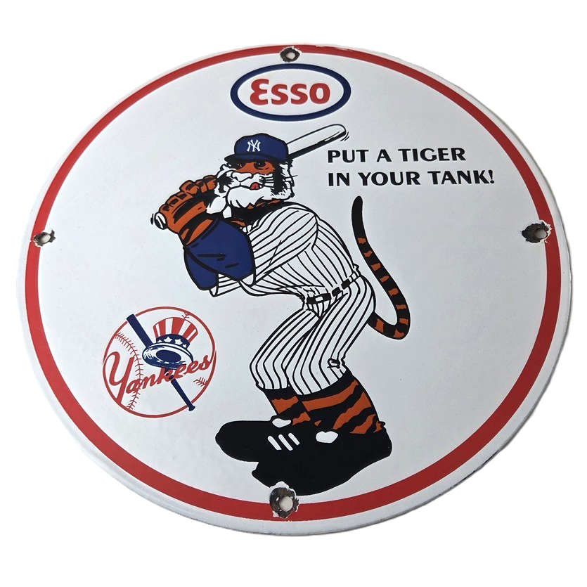 Vintage Esso Gasoline Sign - Yankees Gas Service Station Baseball Porcelain Sign