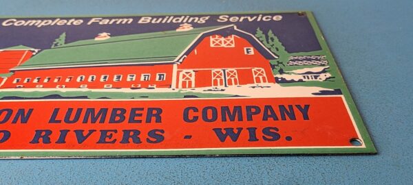 Vintage Farming Building Service Sign Wisconsin Lumber Barn Gas Porcelain Sign 305779340364 10