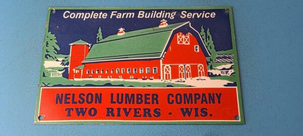 Vintage Farming Building Service Sign Wisconsin Lumber Barn Gas Porcelain Sign 305779340364