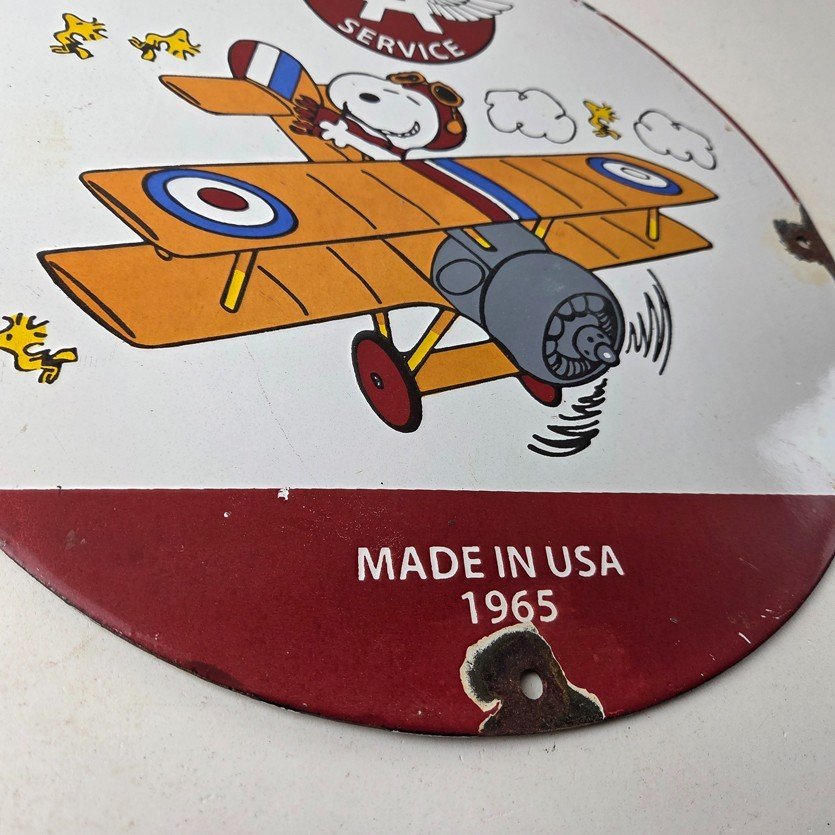 Vintage Flying A Gasoline Sign - Aviation Snoopy Porcelain Gas Pump Sign - Image 11