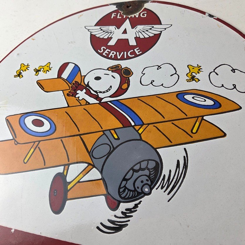 Vintage Flying A Gasoline Sign - Aviation Snoopy Porcelain Gas Pump Sign - Image 12
