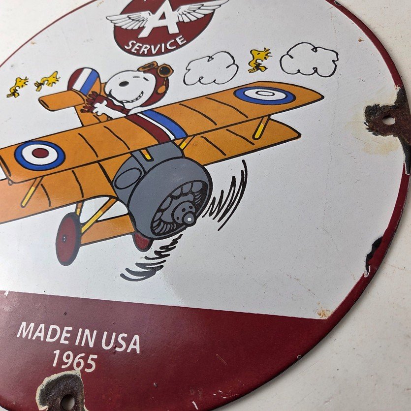 Vintage Flying A Gasoline Sign - Aviation Snoopy Porcelain Gas Pump Sign - Image 13