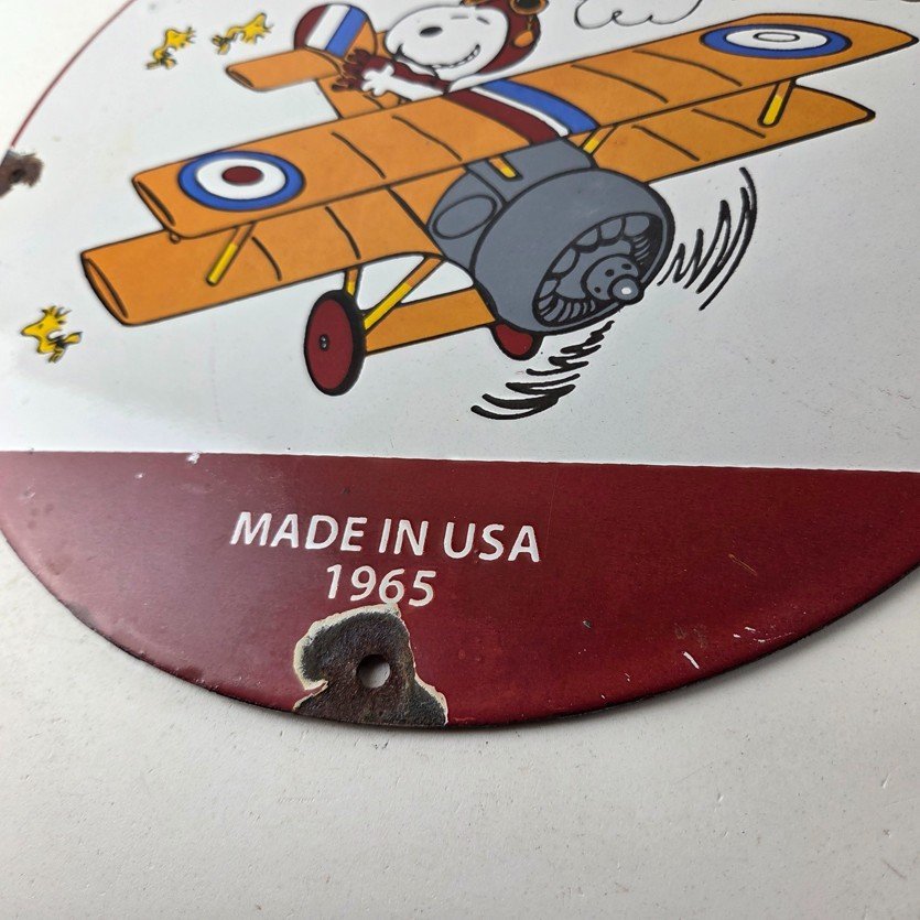 Vintage Flying A Gasoline Sign - Aviation Snoopy Porcelain Gas Pump Sign - Image 14