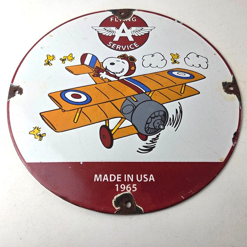 Vintage Flying A Gasoline Sign - Aviation Snoopy Porcelain Gas Pump Sign - Image 15