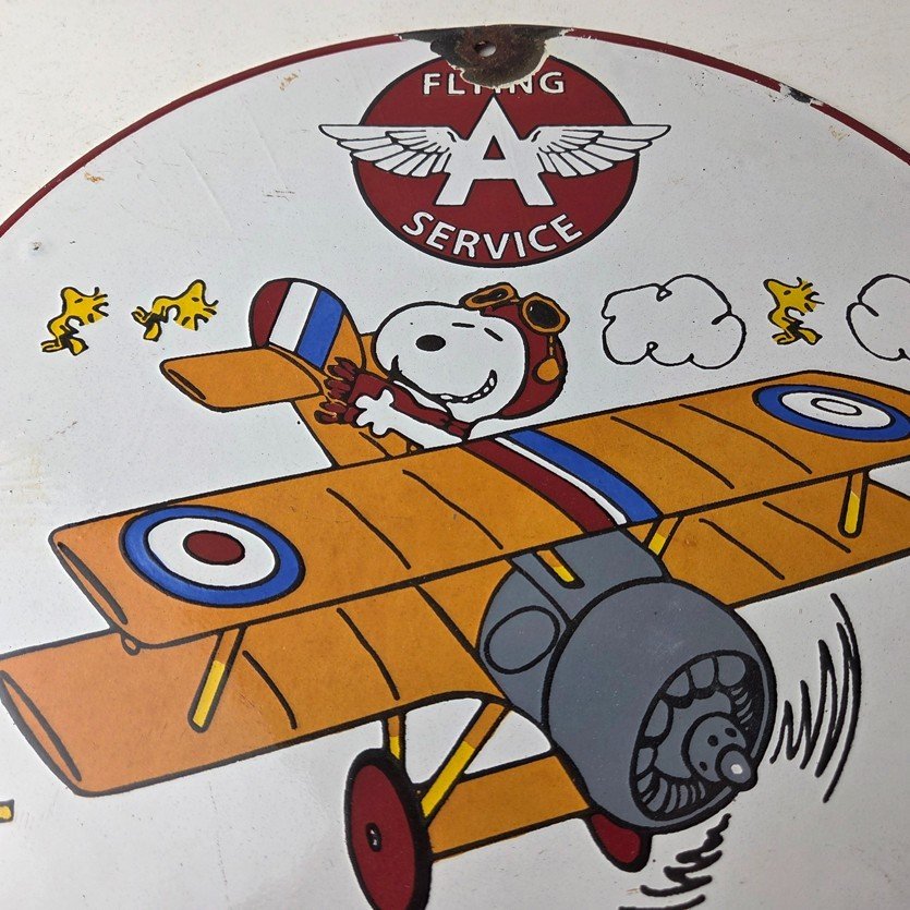 Vintage Flying A Gasoline Sign - Aviation Snoopy Porcelain Gas Pump Sign - Image 3