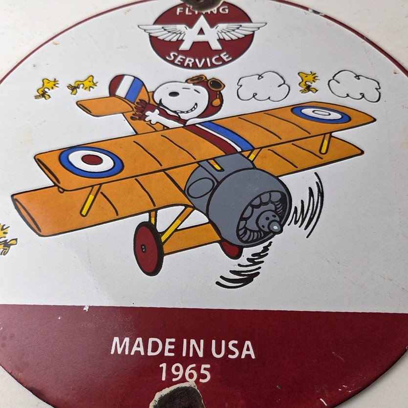 Vintage Flying A Gasoline Sign - Aviation Snoopy Porcelain Gas Pump Sign - Image 4