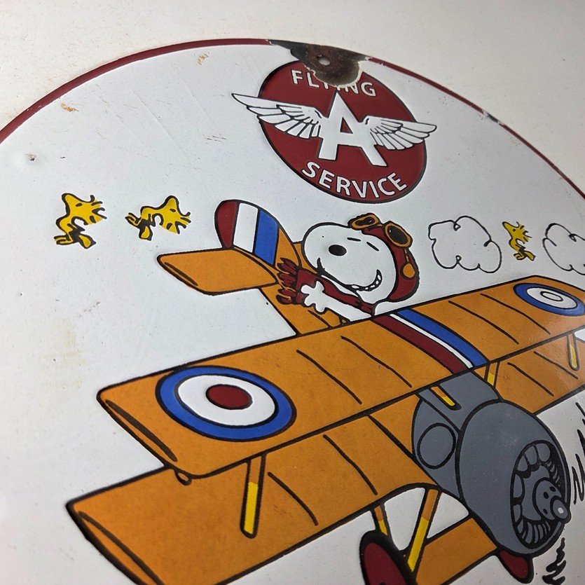 Vintage Flying A Gasoline Sign - Aviation Snoopy Porcelain Gas Pump Sign - Image 5