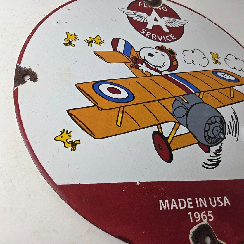 Vintage Flying A Gasoline Sign - Aviation Snoopy Porcelain Gas Pump Sign - Image 6
