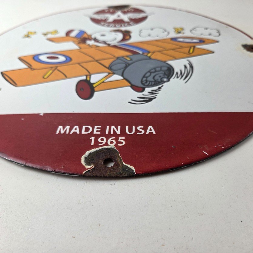 Vintage Flying A Gasoline Sign - Aviation Snoopy Porcelain Gas Pump Sign - Image 10
