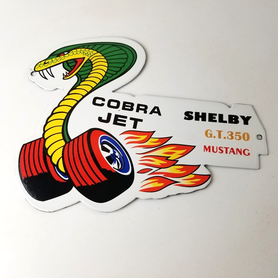 Vintage Ford Motors Sign - Cobra Jet Sales Service Shelby Mustang Porcelain Sign - Image 12