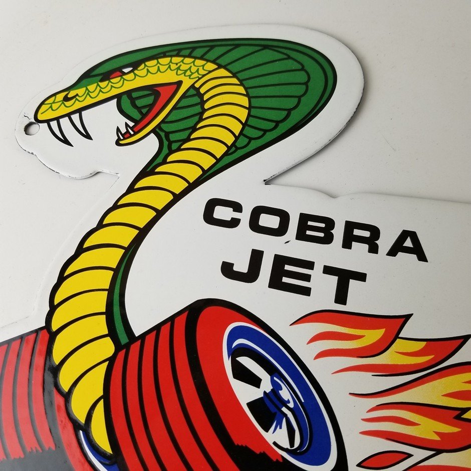 Vintage Ford Motors Sign - Cobra Jet Sales Service Shelby Mustang Porcelain Sign - Image 3