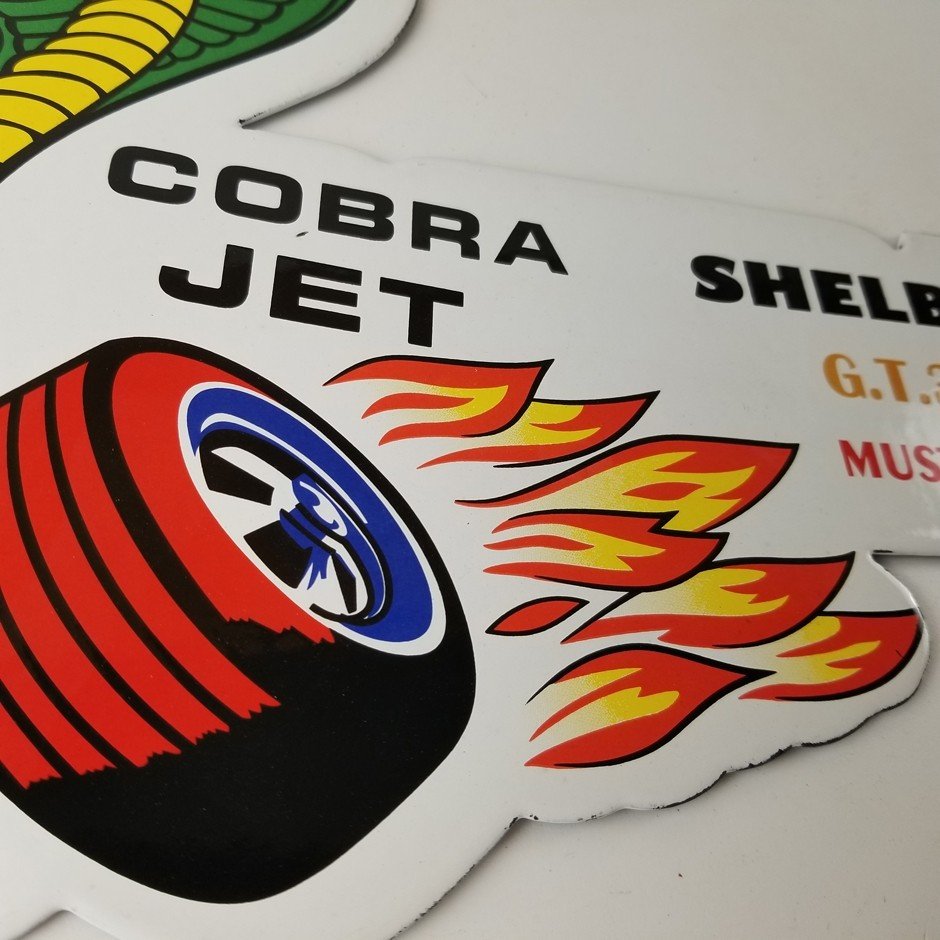 Vintage Ford Motors Sign - Cobra Jet Sales Service Shelby Mustang Porcelain Sign - Image 7