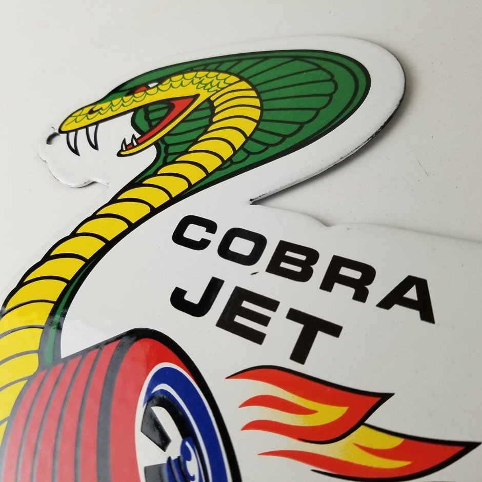 Vintage Ford Motors Sign - Cobra Jet Sales Service Shelby Mustang Porcelain Sign - Image 8