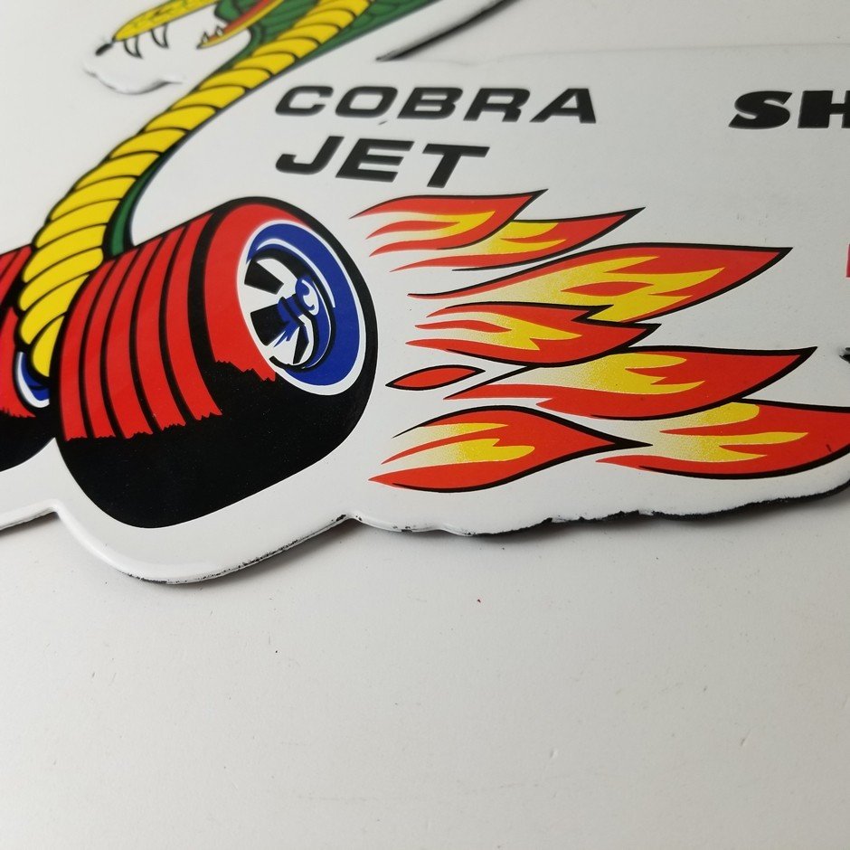 Vintage Ford Motors Sign - Cobra Jet Sales Service Shelby Mustang Porcelain Sign - Image 10