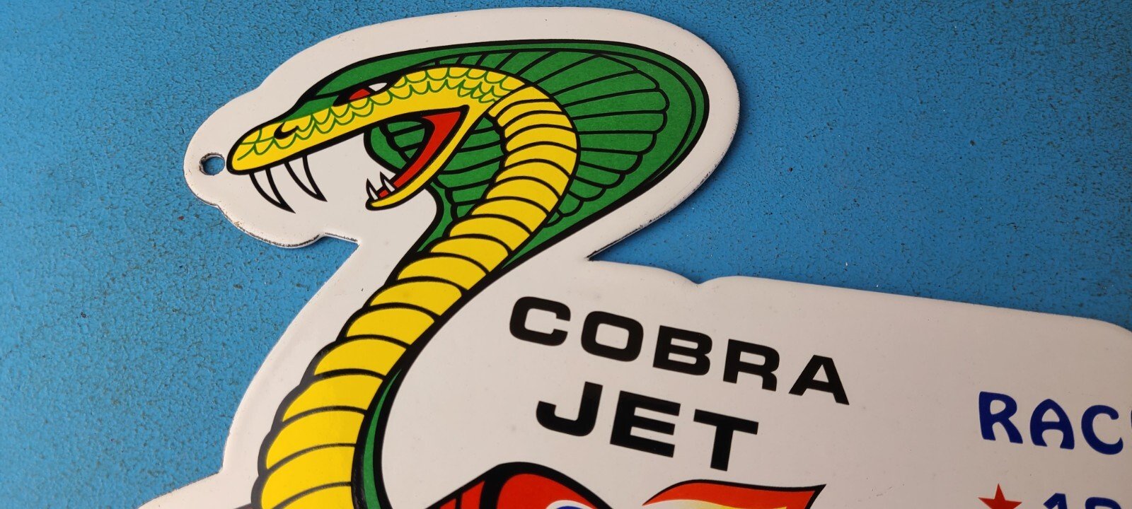 Vintage Ford Motors Sign - Cobra Jet Sales Service Shelby Porcelain Gas Oil Sign - Image 3