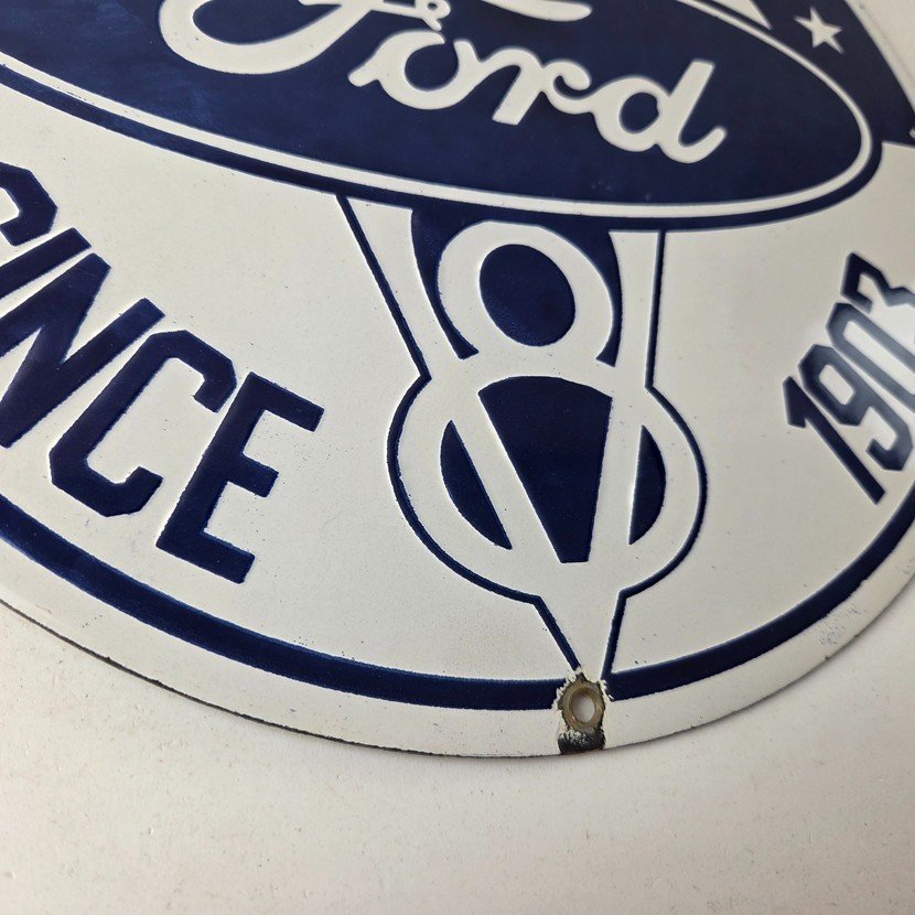 Vintage Ford Motors Sign - V8 Genuine Parts Service Dealership Porcelain Sign - Image 11