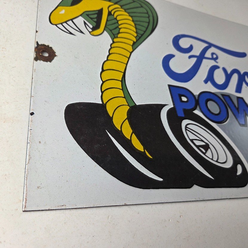 Vintage Ford Power Sign - Cobra Jet Sales Service Gas Oil Porcelain Sign - Image 11