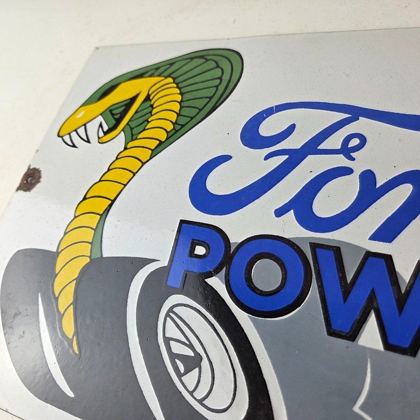 Vintage Ford Power Sign - Cobra Jet Sales Service Gas Oil Porcelain Sign - Image 12