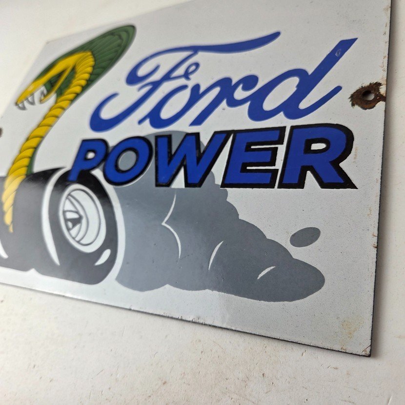 Vintage Ford Power Sign - Cobra Jet Sales Service Gas Oil Porcelain Sign - Image 14