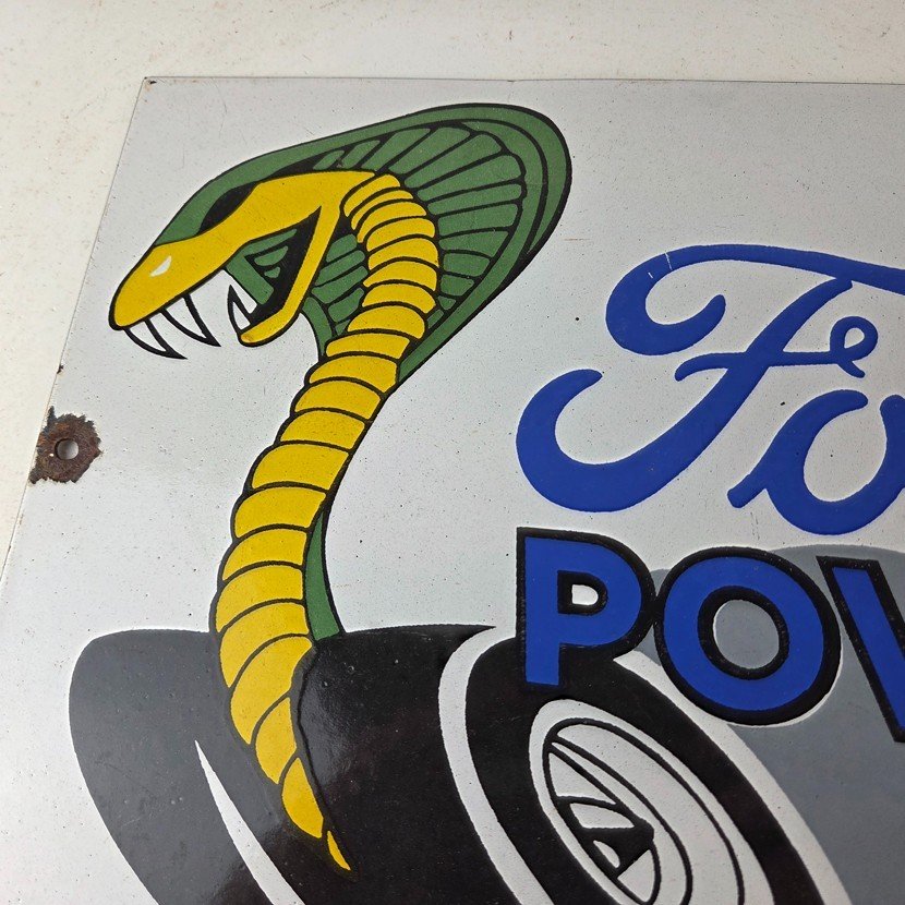Vintage Ford Power Sign - Cobra Jet Sales Service Gas Oil Porcelain Sign - Image 3