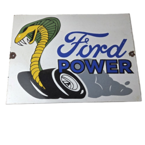 Vintage Ford Power Sign - Cobra Jet Sales Service Gas Oil Porcelain Sign